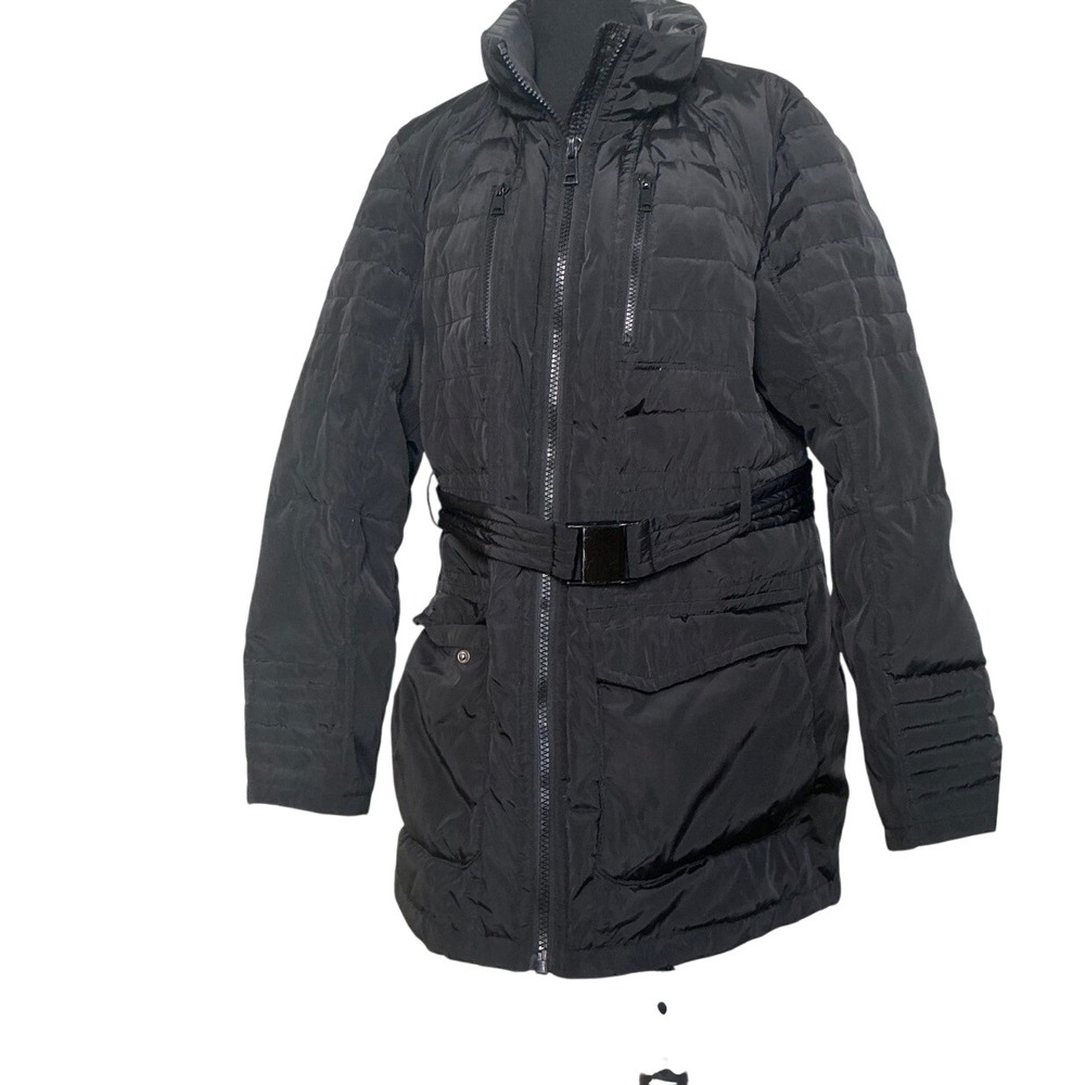 Black Belted Puffer Coat Down Insulated Quilted Jacket Jones New York J23700X-ME